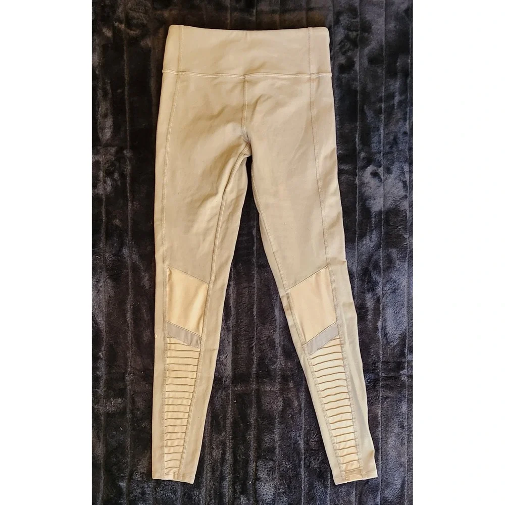 Alo Yoga Leggings Womens XS Beige High Waist Mesh Ankle Yoga Gym Pants Stretch